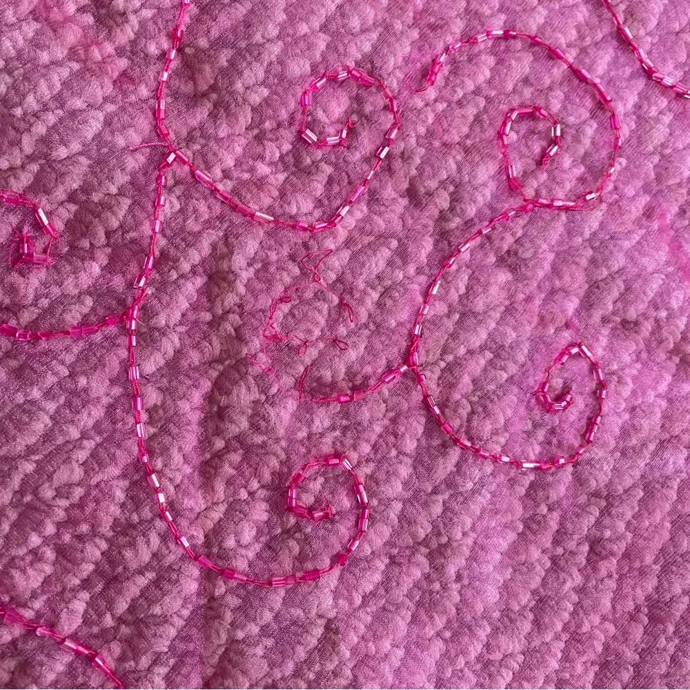 Vintage Collection XIIX Beautiful Mesh Sheer Bright Pink Beaded Scarf